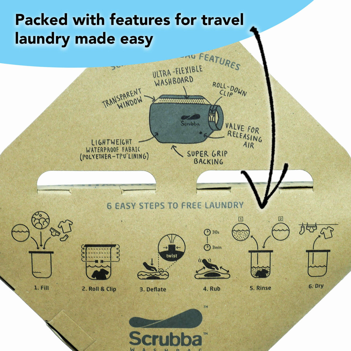  Scrubba Portable Wash Bag - Foldable Hand Washing Machine for  Hotel and Travel - Light and Small Eco-Friendly Camping Laundry Bag for  Washing Clothes Anywhere, 6.3 inch x 2.4 inch x