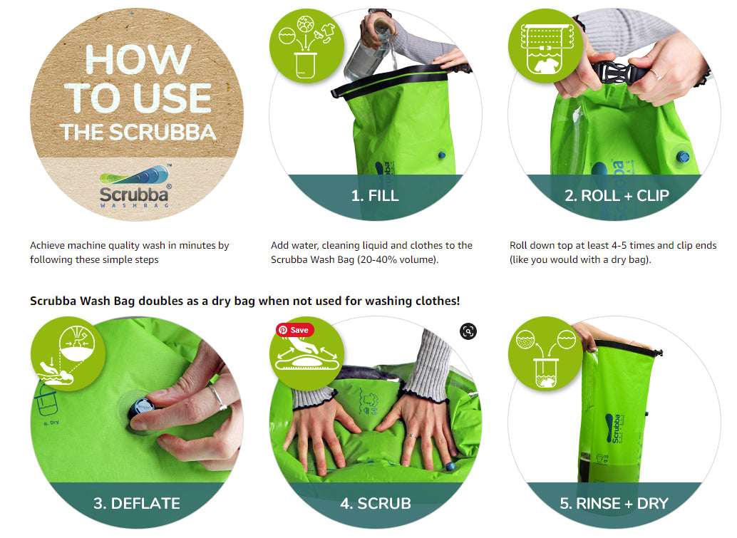 Scrubba Portable Wash Bag - Foldable Hand Washing Machine for Hotel and  Travel - Light and Small Eco…See more Scrubba Portable Wash Bag - Foldable